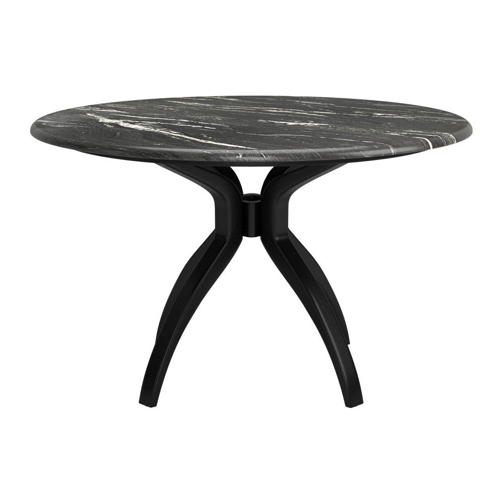 50" Black Faux Marble and Steel Pedestal Base Round Top Dining Table HomeRoots
