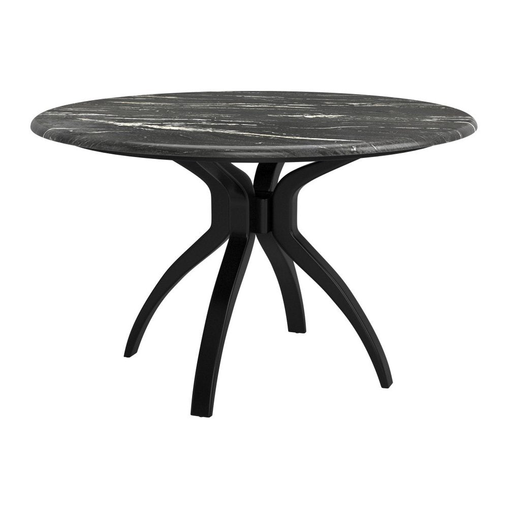 50" Black Faux Marble and Steel Pedestal Base Round Top Dining Table HomeRoots