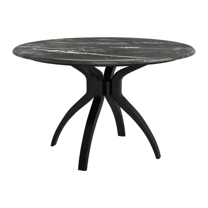 50" Black Faux Marble and Steel Pedestal Base Round Top Dining Table HomeRoots