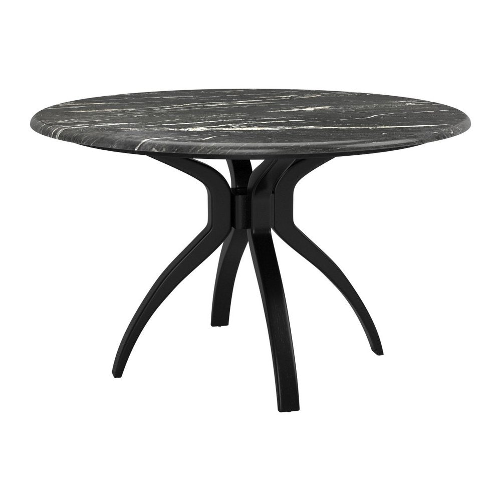 50" Black Faux Marble and Steel Pedestal Base Round Top Dining Table HomeRoots