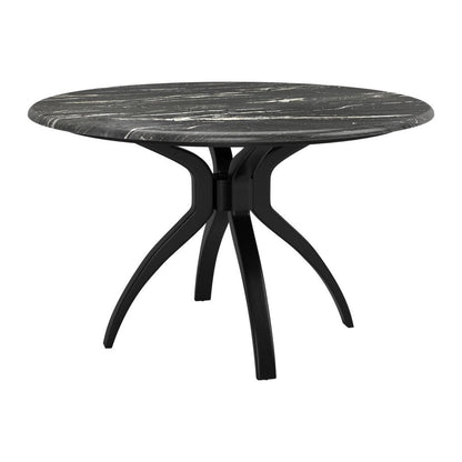 50" Black Faux Marble and Steel Pedestal Base Round Top Dining Table HomeRoots