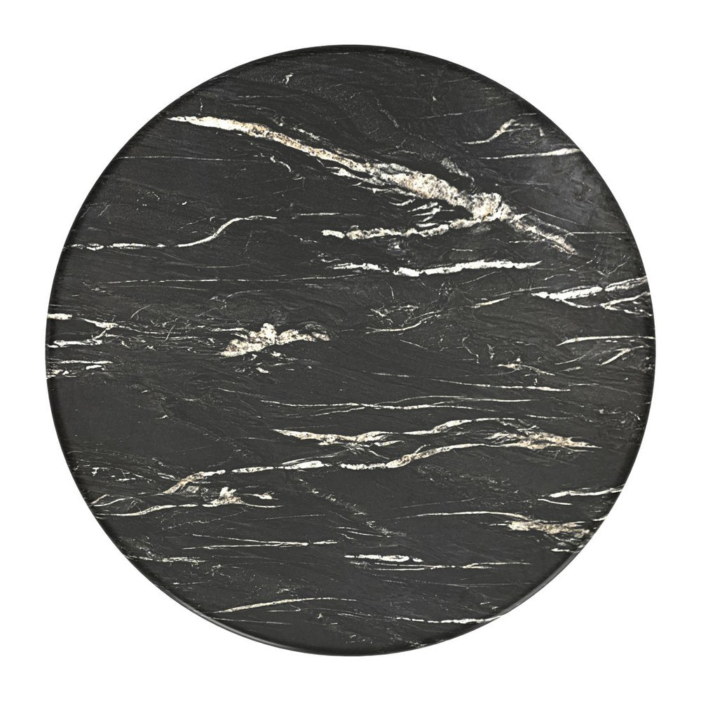50" Black Faux Marble and Steel Pedestal Base Round Top Dining Table HomeRoots