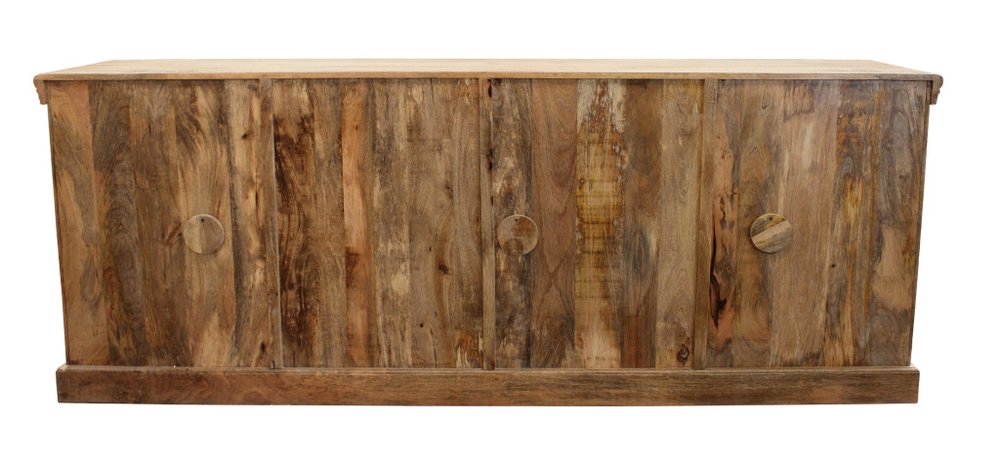 93" Antiqued White Distressed Solid Wood Sideboard with Six Glass Doors HomeRoots