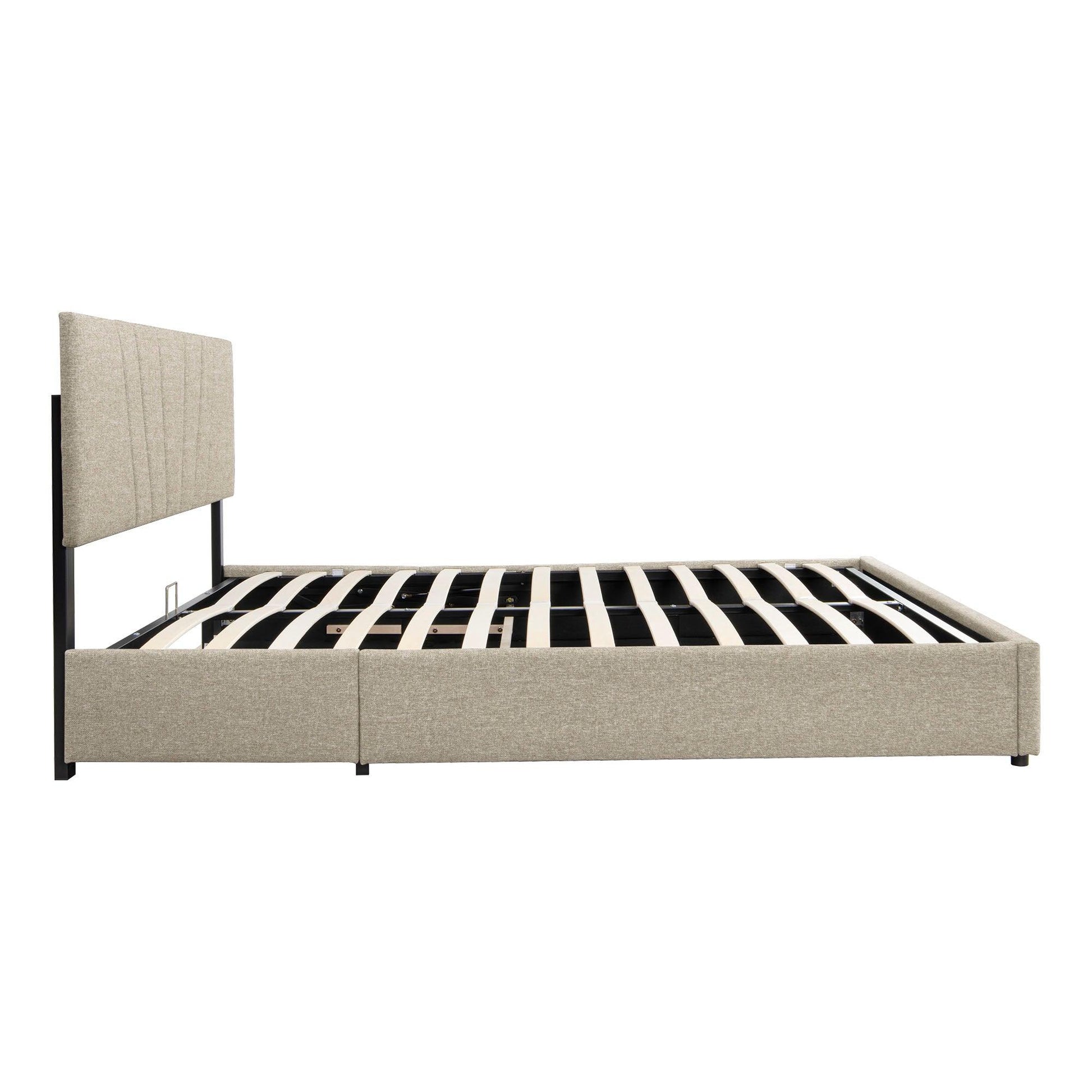 Queen Upholstered Platform Bed with Lifting Storage Queen Size Bed Frame with Storage and Tufted Headboard (Queen Beige) - FurniFindUSA