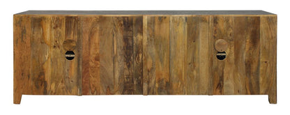 86" Dark Gray Carved Floral Distressed Solid Wood Enclosed Storage TV Stand HomeRoots