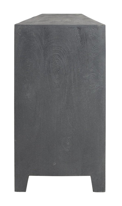 86" Dark Gray Carved Floral Distressed Solid Wood Enclosed Storage TV Stand HomeRoots