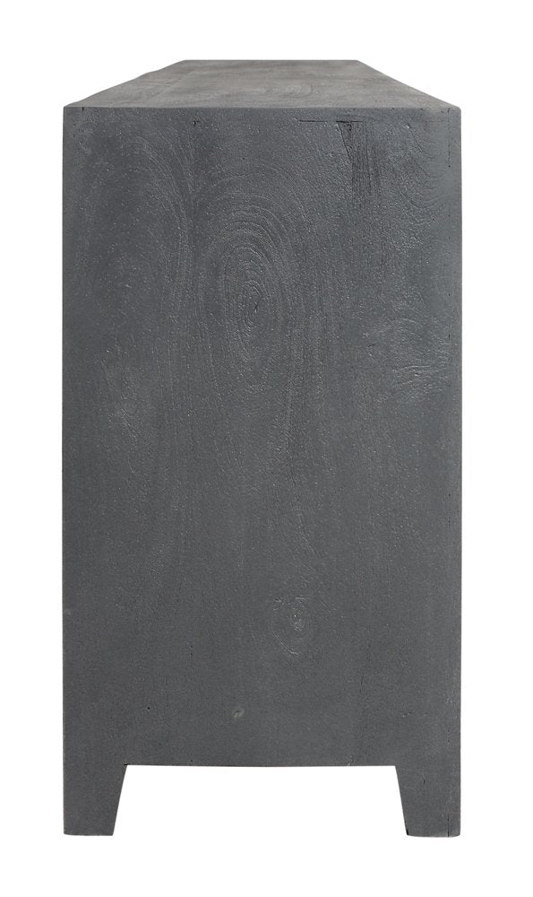 86" Dark Gray Carved Floral Distressed Solid Wood Enclosed Storage TV Stand HomeRoots