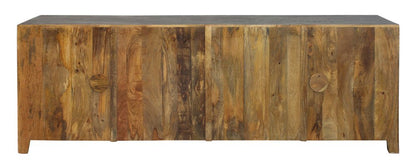 86" Dark Gray Carved Floral Distressed Solid Wood Enclosed Storage TV Stand HomeRoots