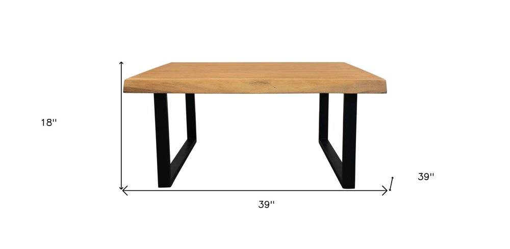 39" Natural And Black Solid Wood And Iron Square Distressed Coffee Table HomeRoots