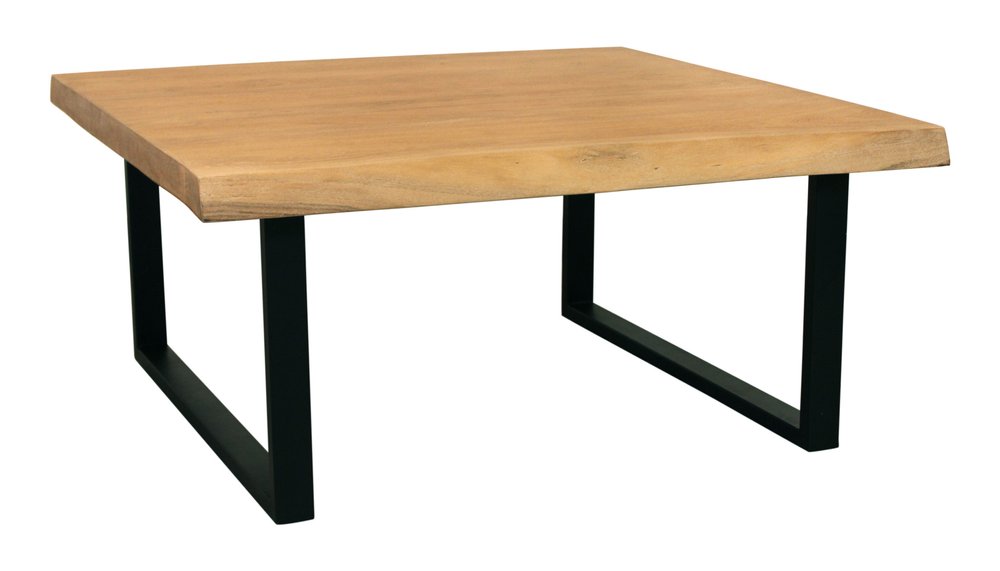 39" Natural And Black Solid Wood And Iron Square Distressed Coffee Table HomeRoots