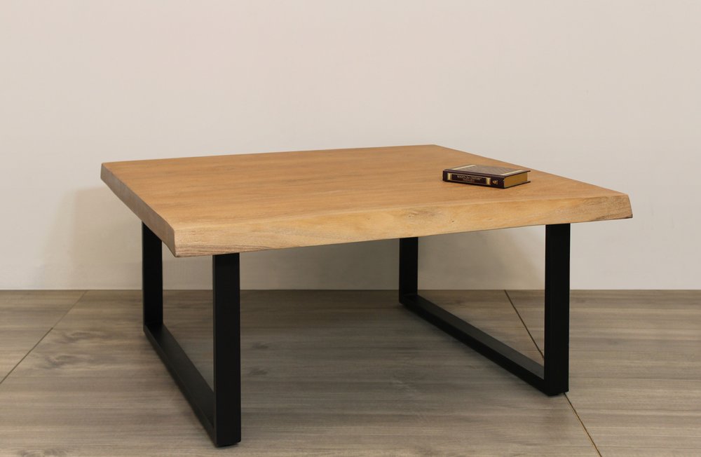 39" Natural And Black Solid Wood And Iron Square Distressed Coffee Table HomeRoots