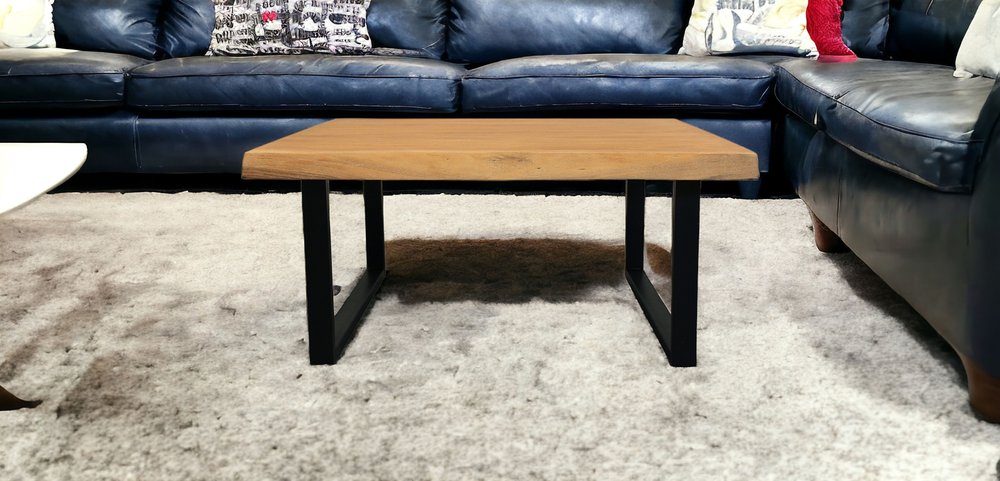 39" Natural And Black Solid Wood And Iron Square Distressed Coffee Table HomeRoots