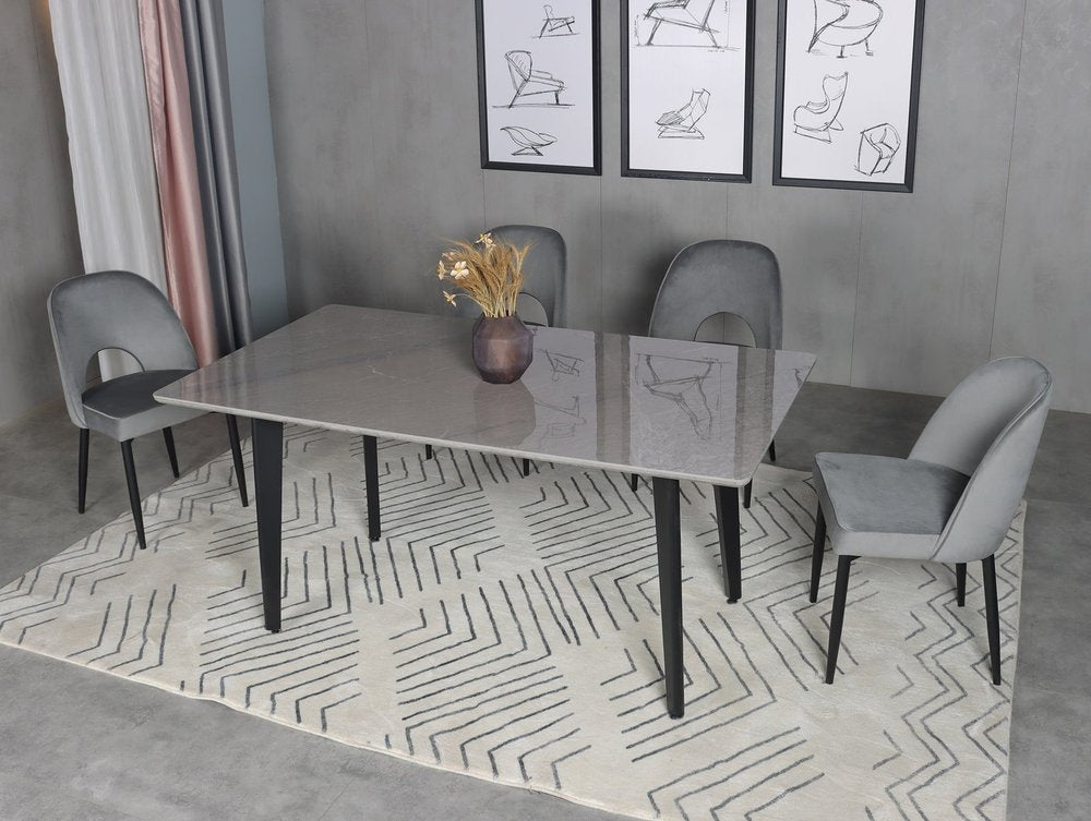 63" Gray Stone and Metal Dining Table HomeRoots