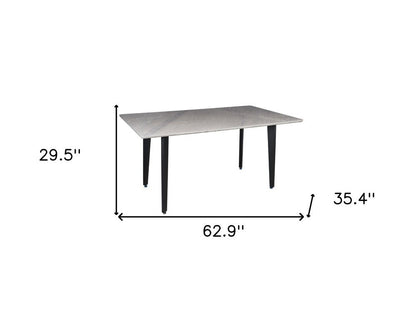 63" Gray Stone and Metal Dining Table HomeRoots
