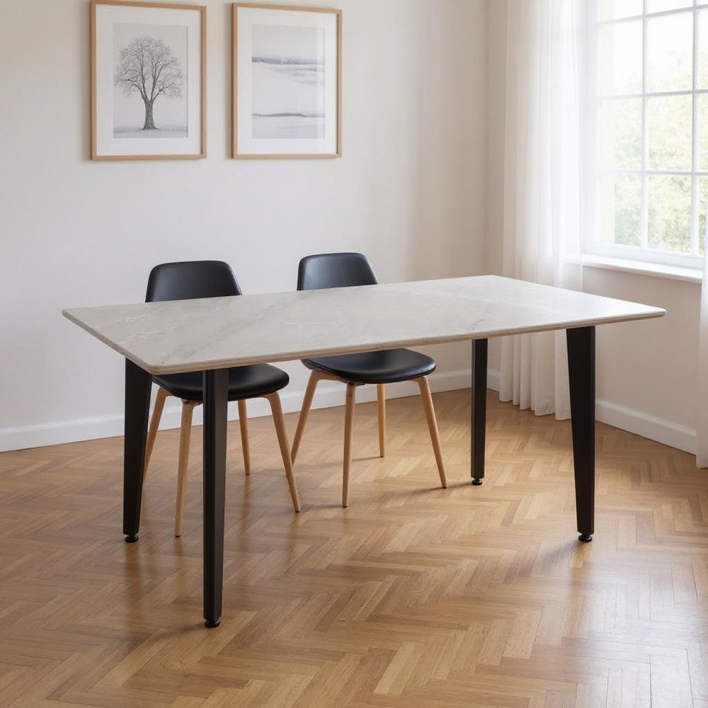 63" Gray Stone and Metal Dining Table HomeRoots