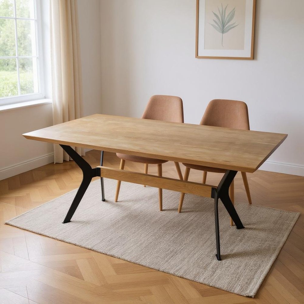 79" Brown and Red Wood and Metal Trestle Base Dining Table HomeRoots