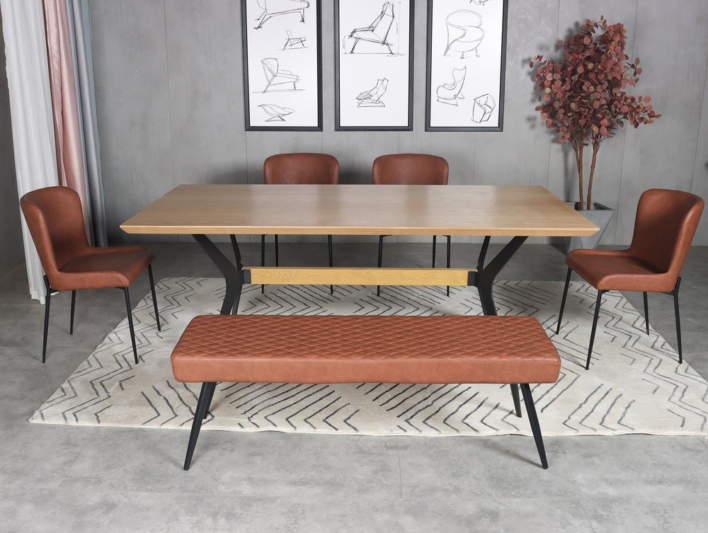 79" Brown and Red Wood and Metal Trestle Base Dining Table HomeRoots