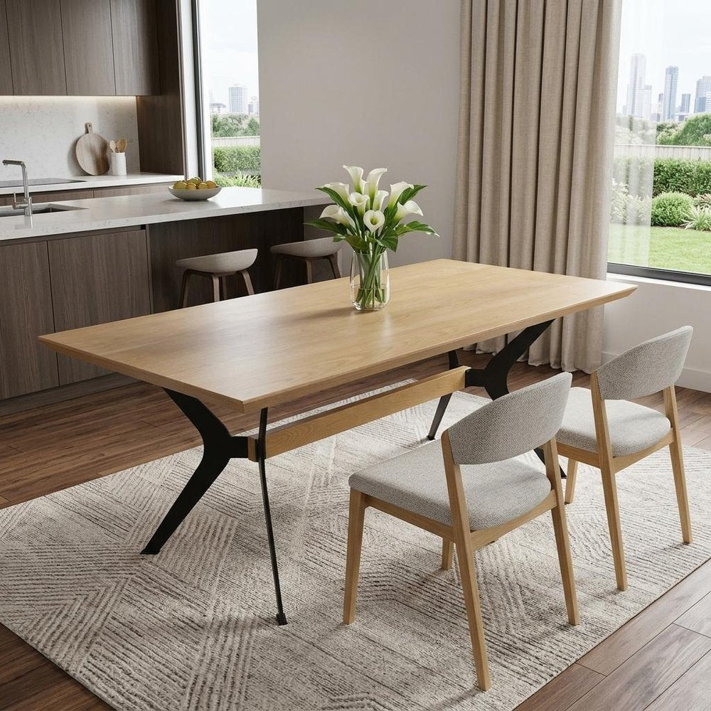 79" Brown and Red Wood and Metal Trestle Base Dining Table HomeRoots