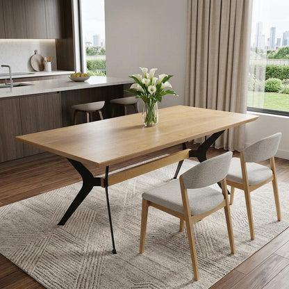 79" Brown and Red Wood and Metal Trestle Base Dining Table HomeRoots