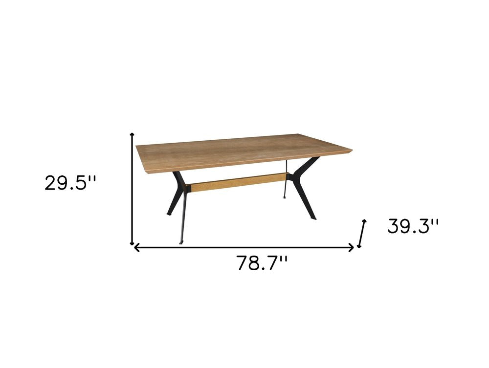 79" Brown and Red Wood and Metal Trestle Base Dining Table HomeRoots