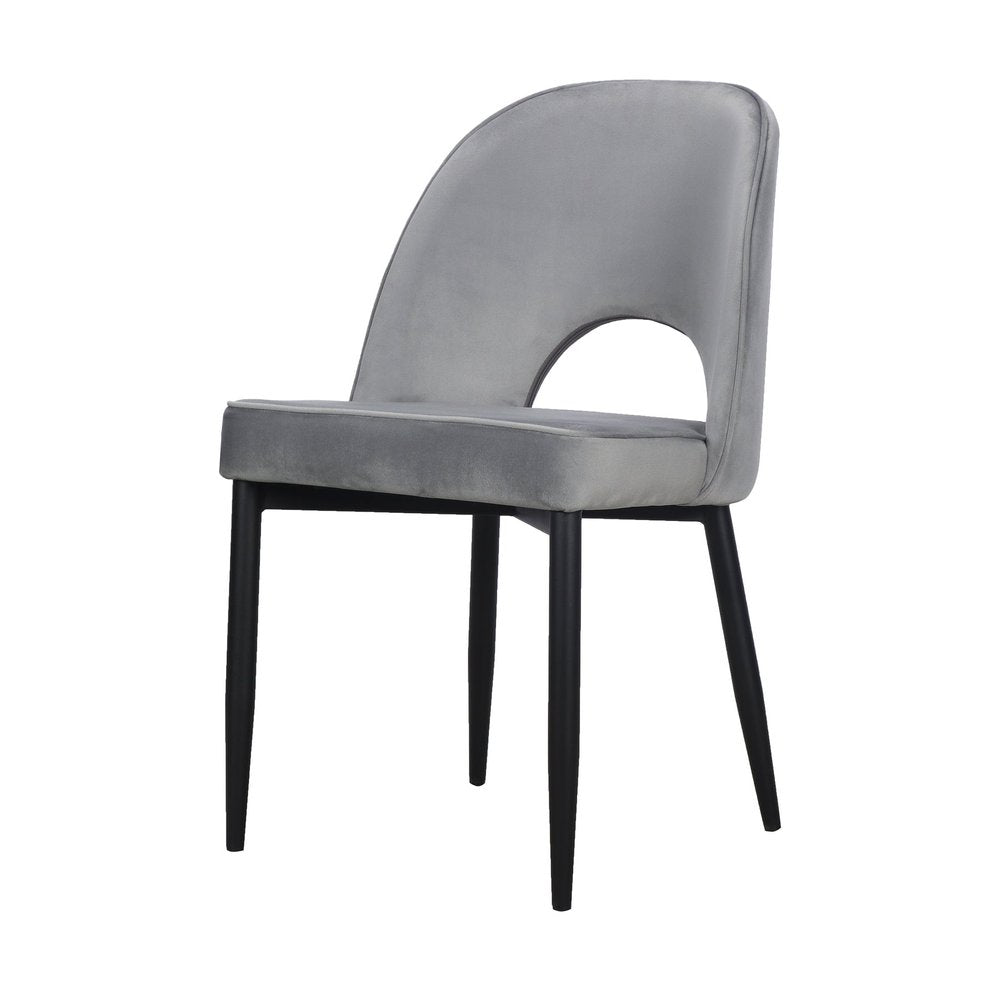 Set of Two Gray And Black Slipcovered Velvet And Wood Partially Open Back Dining Side Chairs HomeRoots