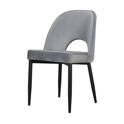 Set of Two Gray And Black Slipcovered Velvet And Wood Partially Open Back Dining Side Chairs HomeRoots