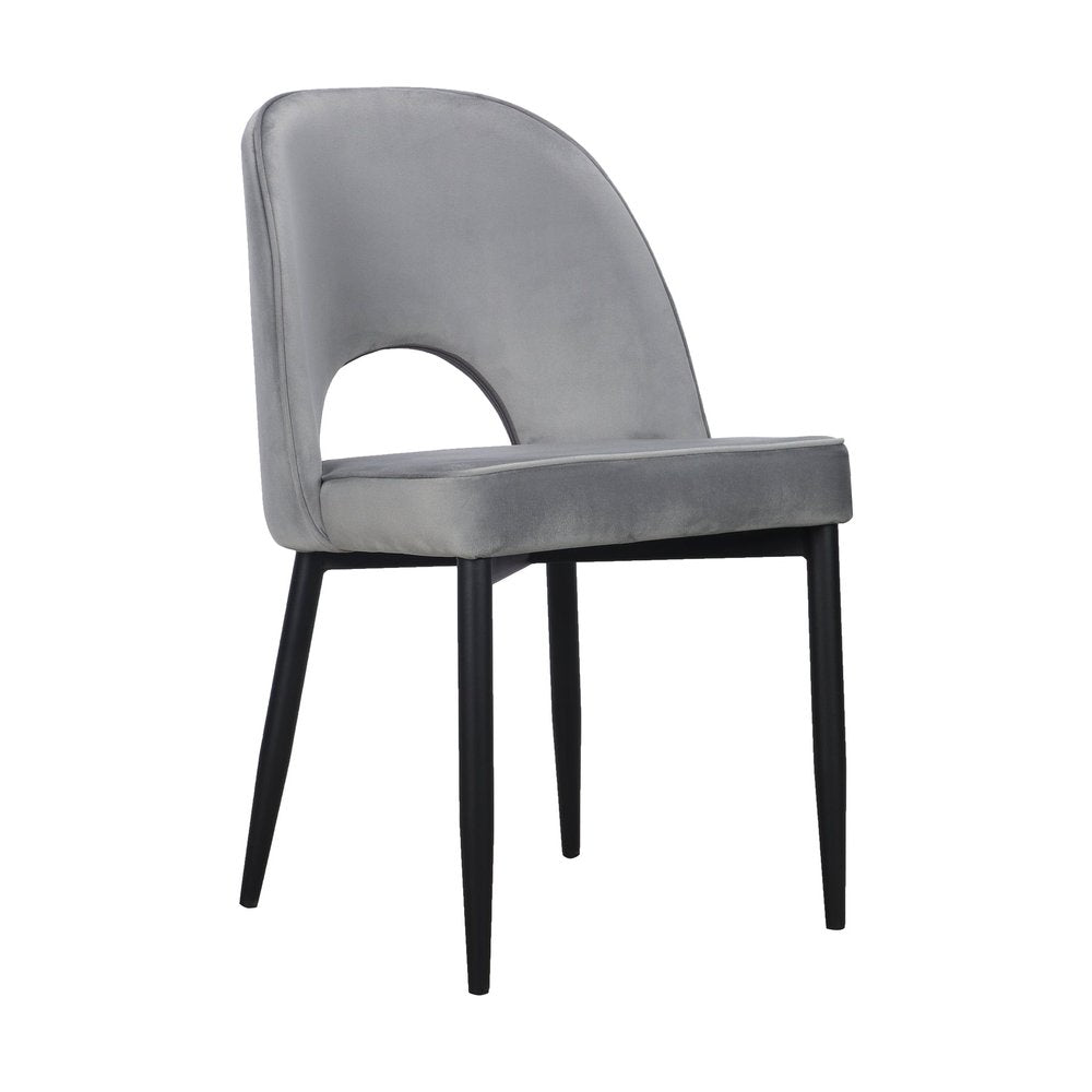 Set of Two Gray And Black Slipcovered Velvet And Wood Partially Open Back Dining Side Chairs — view 2