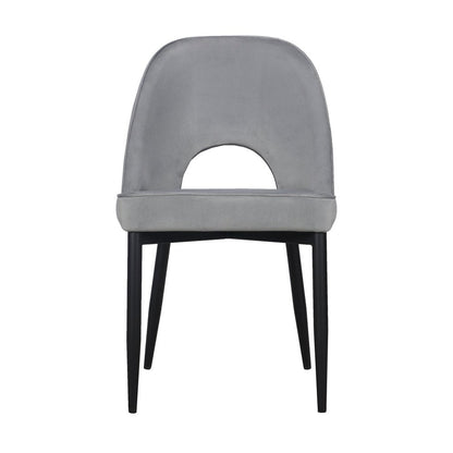 Set of Two Gray And Black Slipcovered Velvet And Wood Partially Open Back Dining Side Chairs HomeRoots