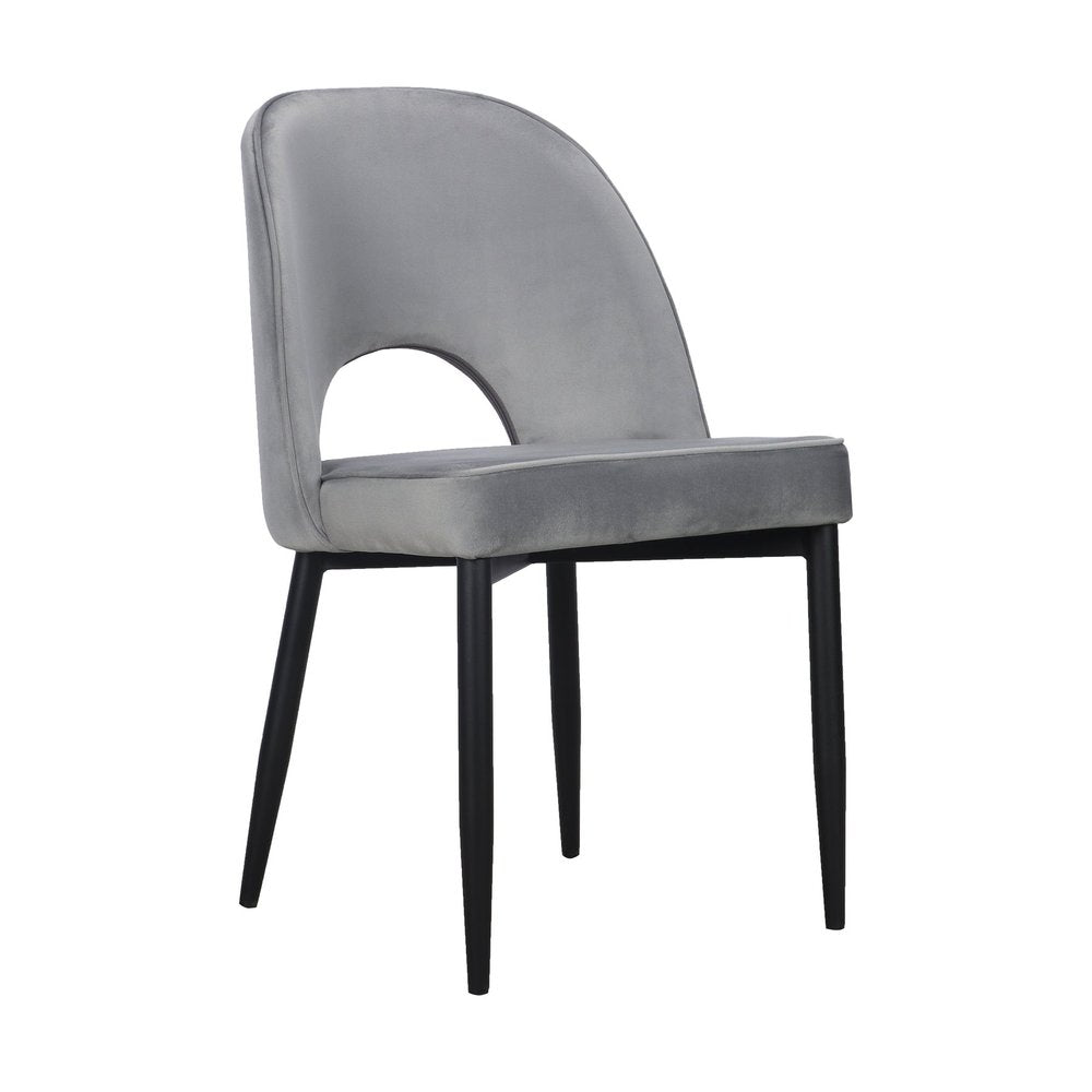 Set of Two Gray And Black Slipcovered Velvet And Wood Partially Open Back Dining Side Chairs — view 5
