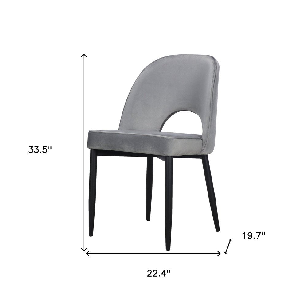 Set of Two Gray And Black Slipcovered Velvet And Wood Partially Open Back Dining Side Chairs — view 7