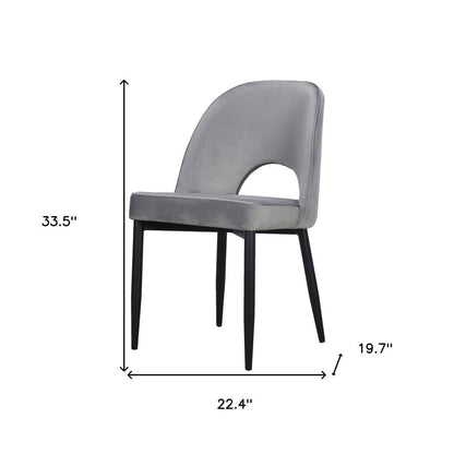 Set of Two Gray And Black Slipcovered Velvet And Wood Partially Open Back Dining Side Chairs
