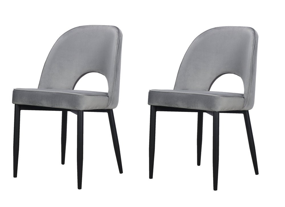 Set of Two Gray And Black Slipcovered Velvet And Wood Partially Open Back Dining Side Chairs HomeRoots