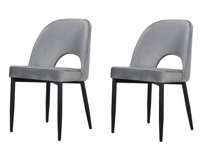 Set of Two Gray And Black Slipcovered Velvet And Wood Partially Open Back Dining Side Chairs HomeRoots