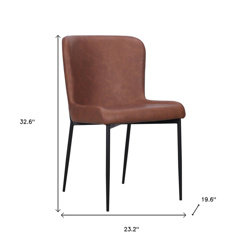 Set of Two Brown And Black Slipcovered Faux Leather And Wood Dining Side Chairs — view 9
