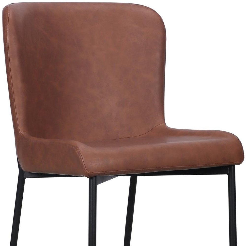 Set of Two Brown And Black Slipcovered Faux Leather And Wood Dining Side Chairs HomeRoots