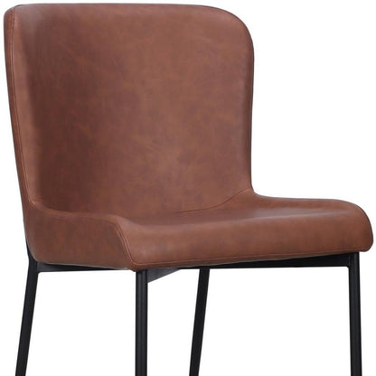 Set of Two Brown And Black Slipcovered Faux Leather And Wood Dining Side Chairs HomeRoots
