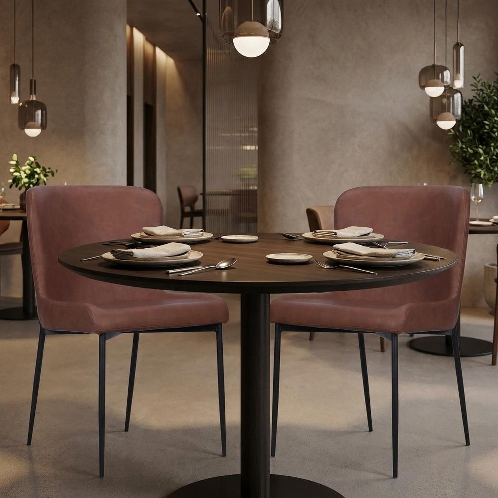 Set of Two Brown And Black Slipcovered Faux Leather And Wood Dining Side Chairs HomeRoots