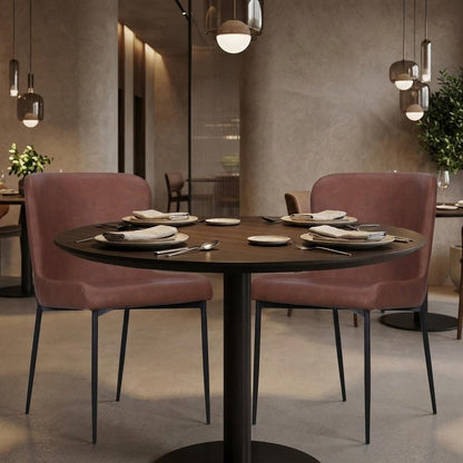 Set of Two Brown And Black Slipcovered Faux Leather And Wood Dining Side Chairs HomeRoots