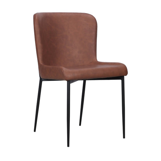 Set of Two Sand And Black Faux Leather And Wood Dining Side Chairs