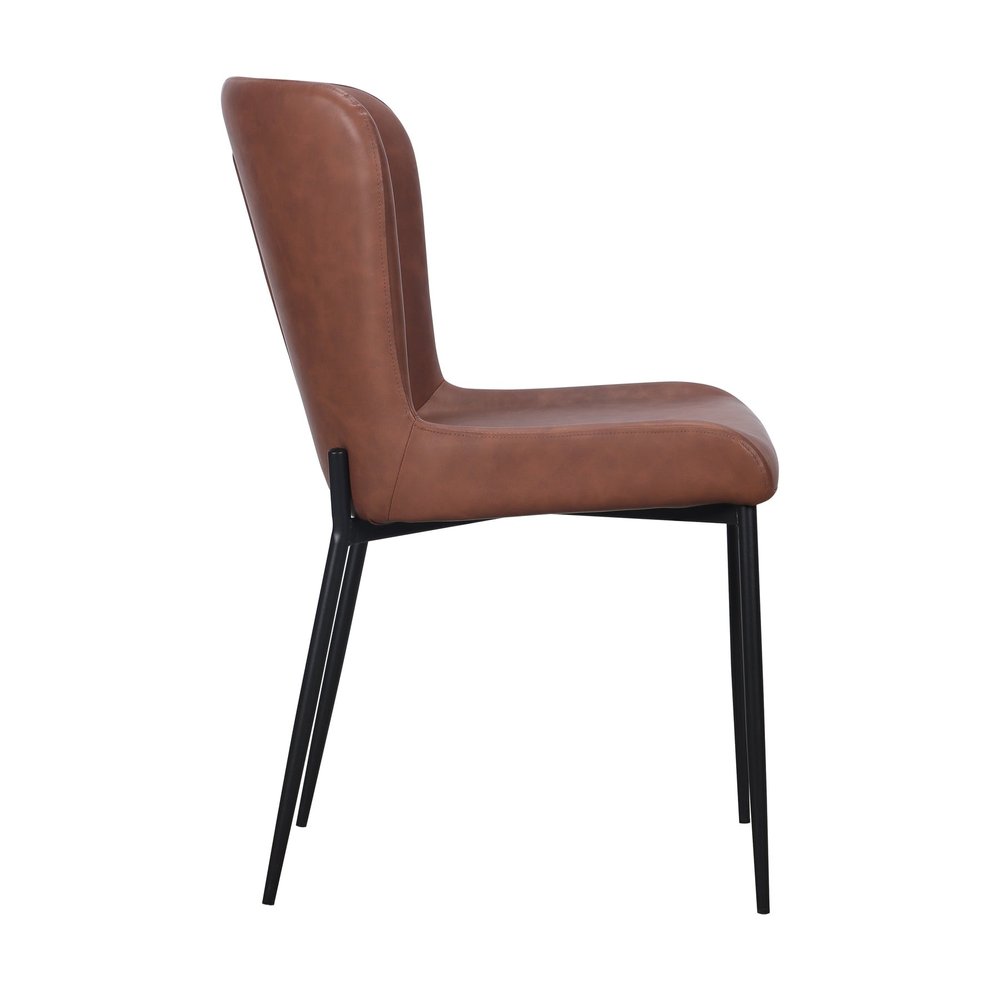 Set of Two Brown And Black Slipcovered Faux Leather And Wood Dining Side Chairs — view 2