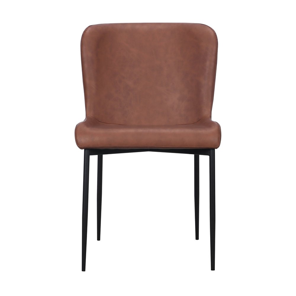 Set of Two Brown And Black Slipcovered Faux Leather And Wood Dining Side Chairs HomeRoots