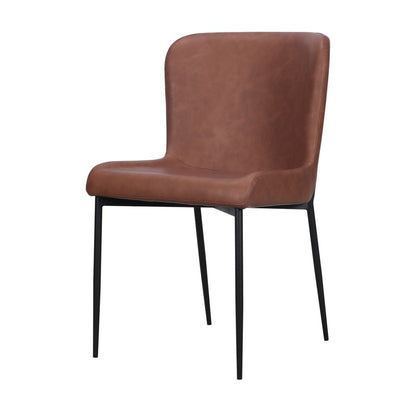 Set of Two Brown And Black Slipcovered Faux Leather And Wood Dining Side Chairs HomeRoots