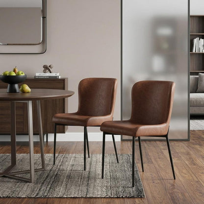 Set of Two Brown And Black Slipcovered Faux Leather And Wood Dining Side Chairs HomeRoots