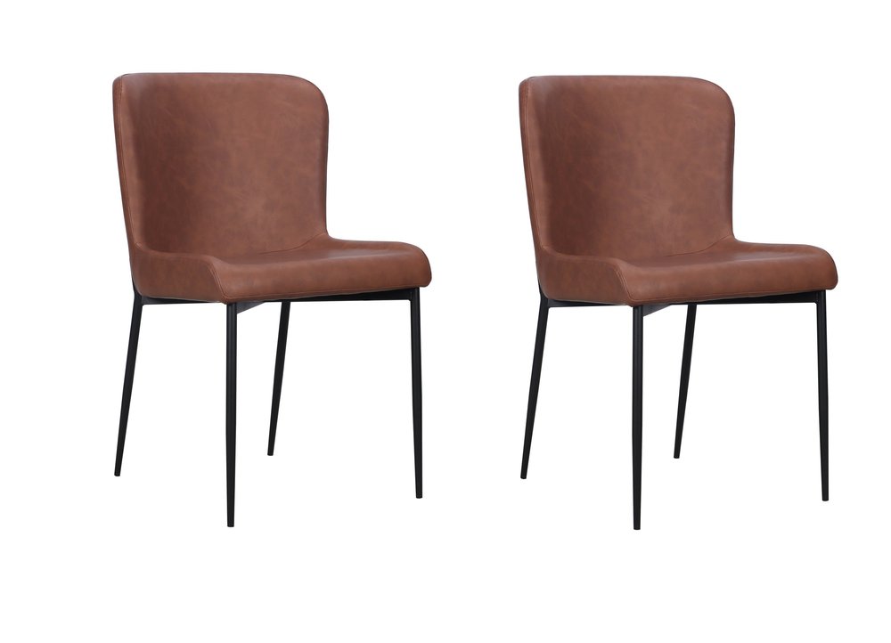 Set of Two Brown And Black Slipcovered Faux Leather And Wood Dining Side Chairs — view 7