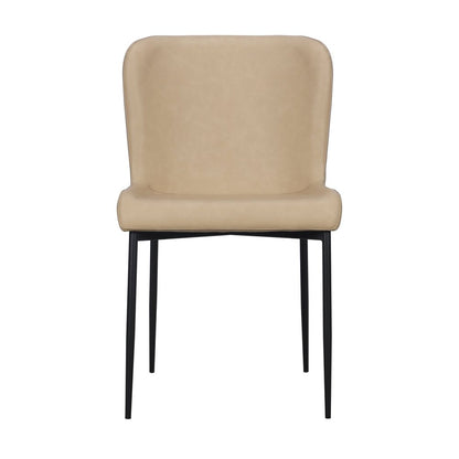 Set of Two Brown And Black Slipcovered Faux Leather And Wood Dining Side Chairs HomeRoots