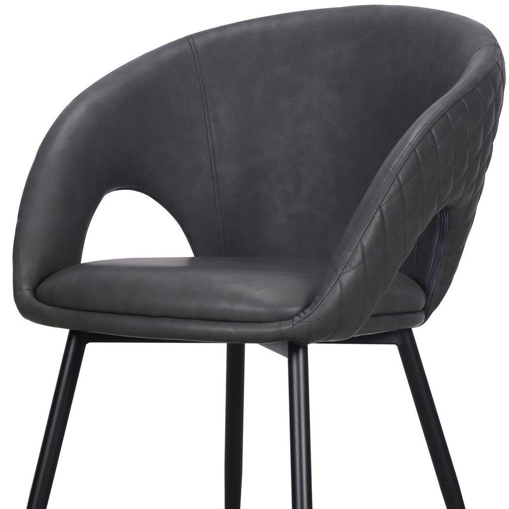 Set of Four Dark Gray And Black Tufted Faux Leather And Wood Partially Open Back Dining Arm Chairs — view 9