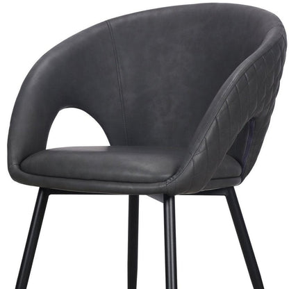 Set of Four Dark Gray And Black Tufted Faux Leather And Wood Partially Open Back Dining Arm Chairs HomeRoots