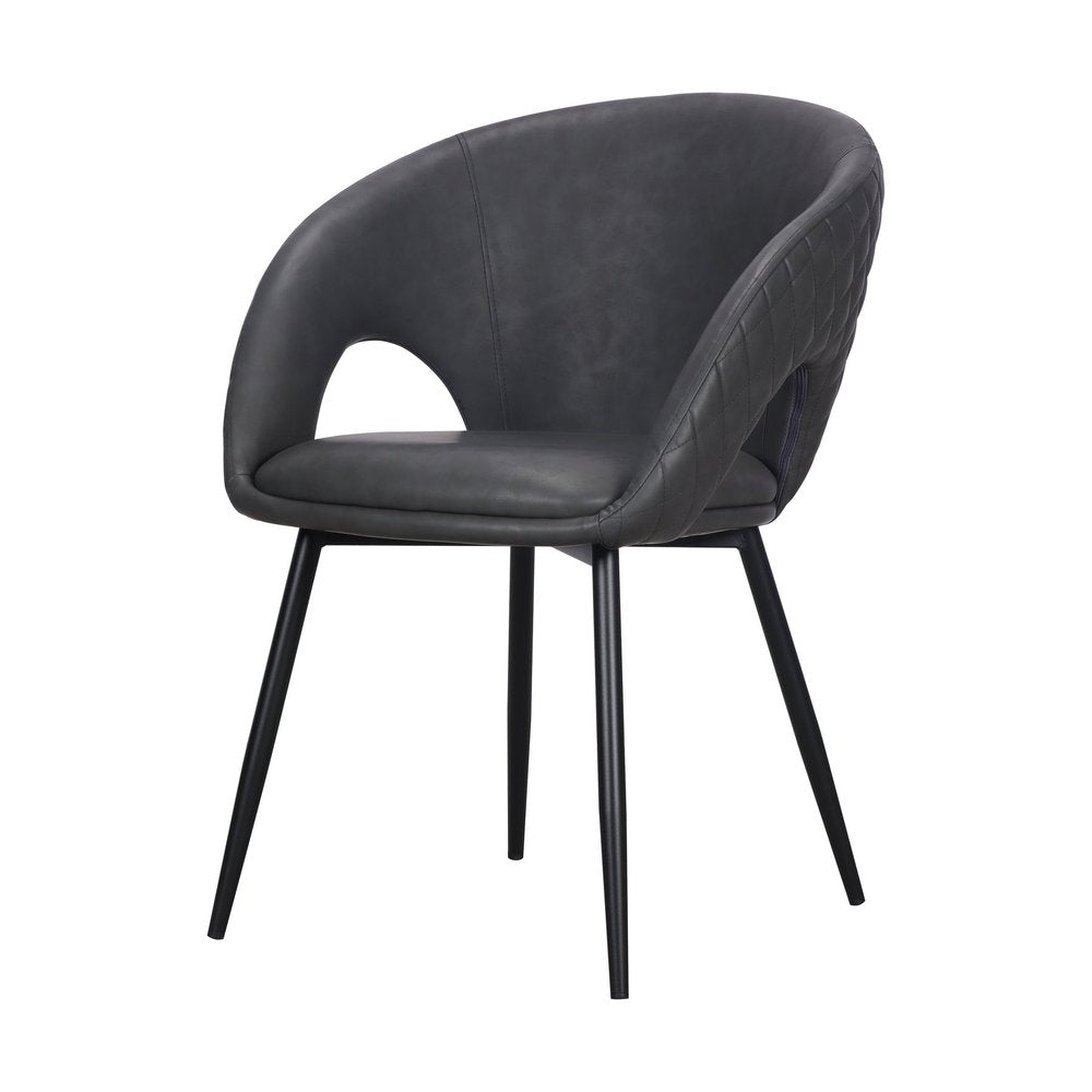 Set of Four Dark Gray And Black Tufted Faux Leather And Wood Partially Open Back Dining Arm Chairs — view 1