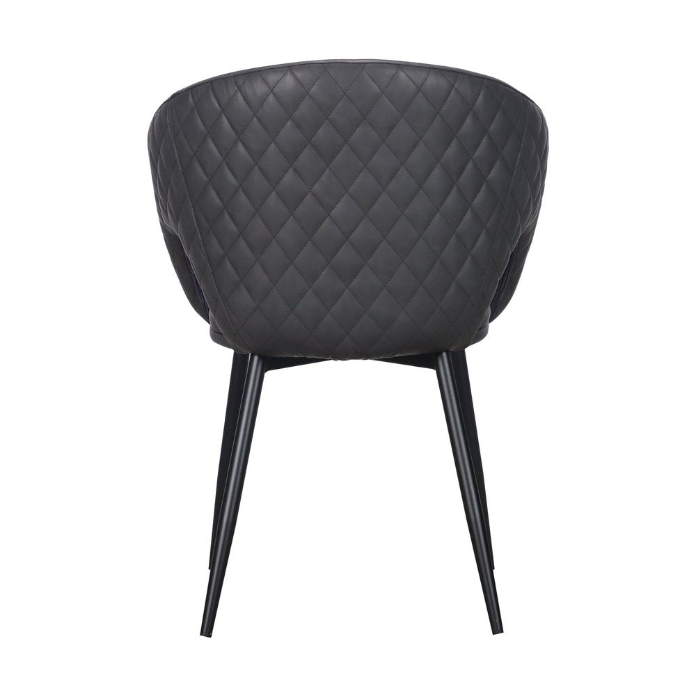 Set of Four Dark Gray And Black Tufted Faux Leather And Wood Partially Open Back Dining Arm Chairs HomeRoots