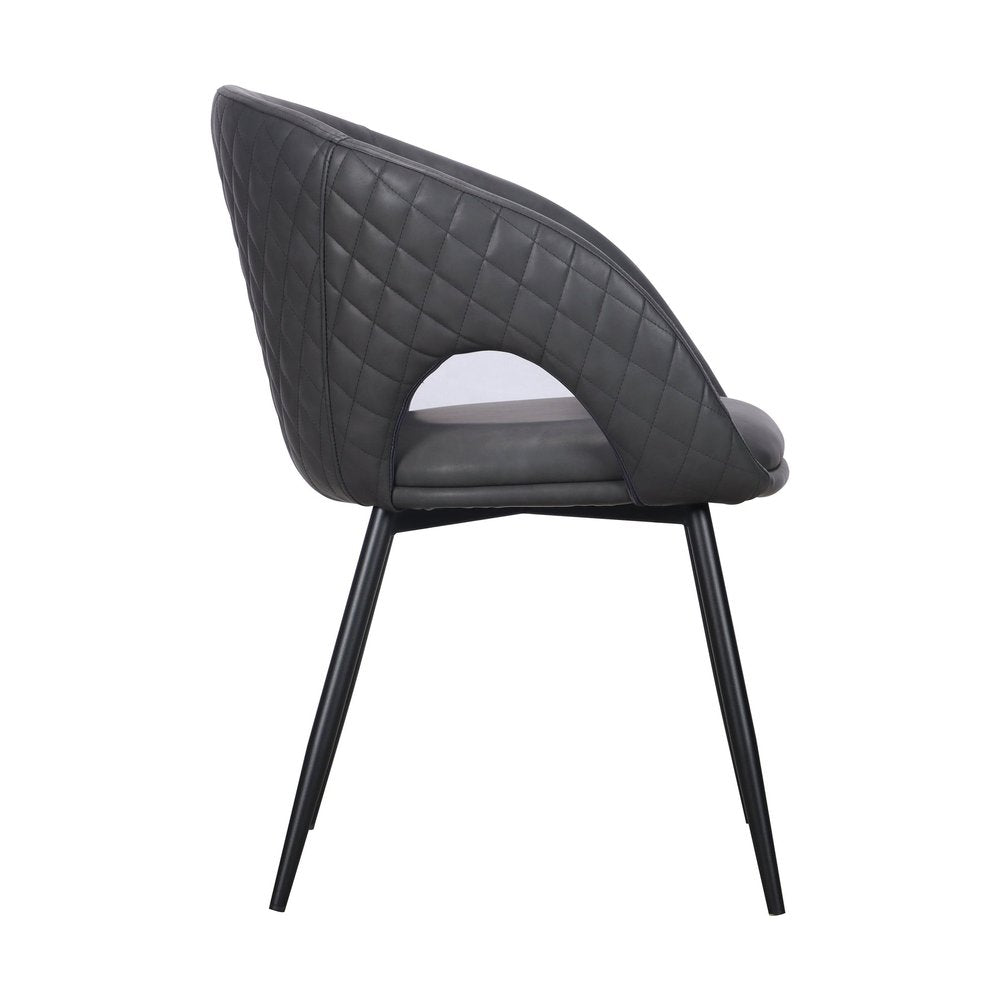 Set of Four Dark Gray And Black Tufted Faux Leather And Wood Partially Open Back Dining Arm Chairs HomeRoots